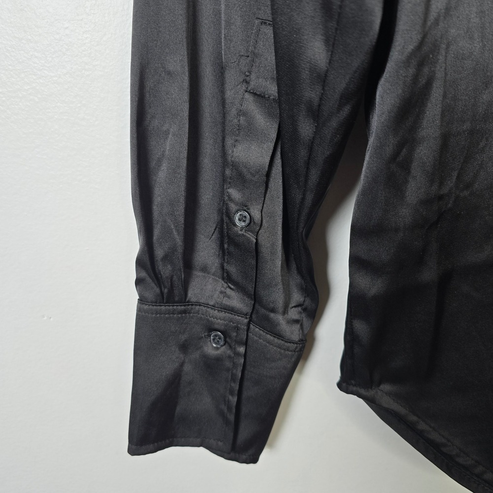 H&M Womens Black‎ Satin Button Down Shirt Long Sleeve Blouse Size S - Picture 3 of 6